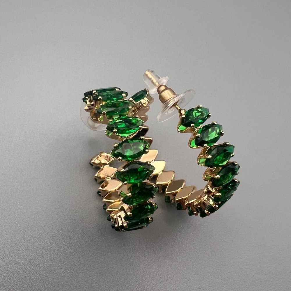 5/25 Elegant Green and Gold Hoop Earrings - Picture 1 of 5